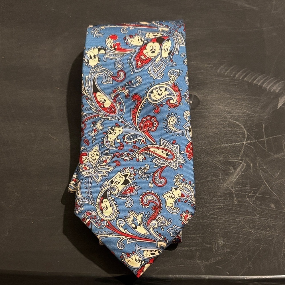 Vintage Silk Disney Blue and Red Paisley Tie